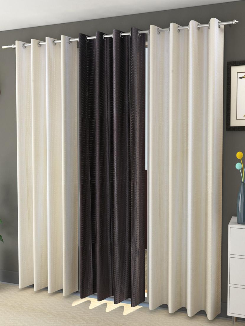 sheen decor galaxy rock 7 feet  door solid curtains size(4x7 feet)(pack of 3) 2 off white 1 brown