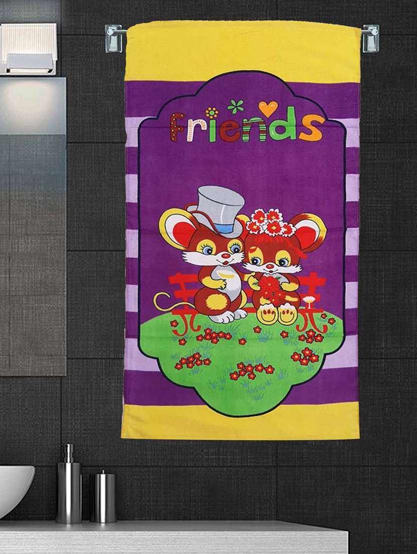 100% cotton 300 gsm kids cartoon bath towel for bathroom set of 1pc, multicolor,63x135-friends