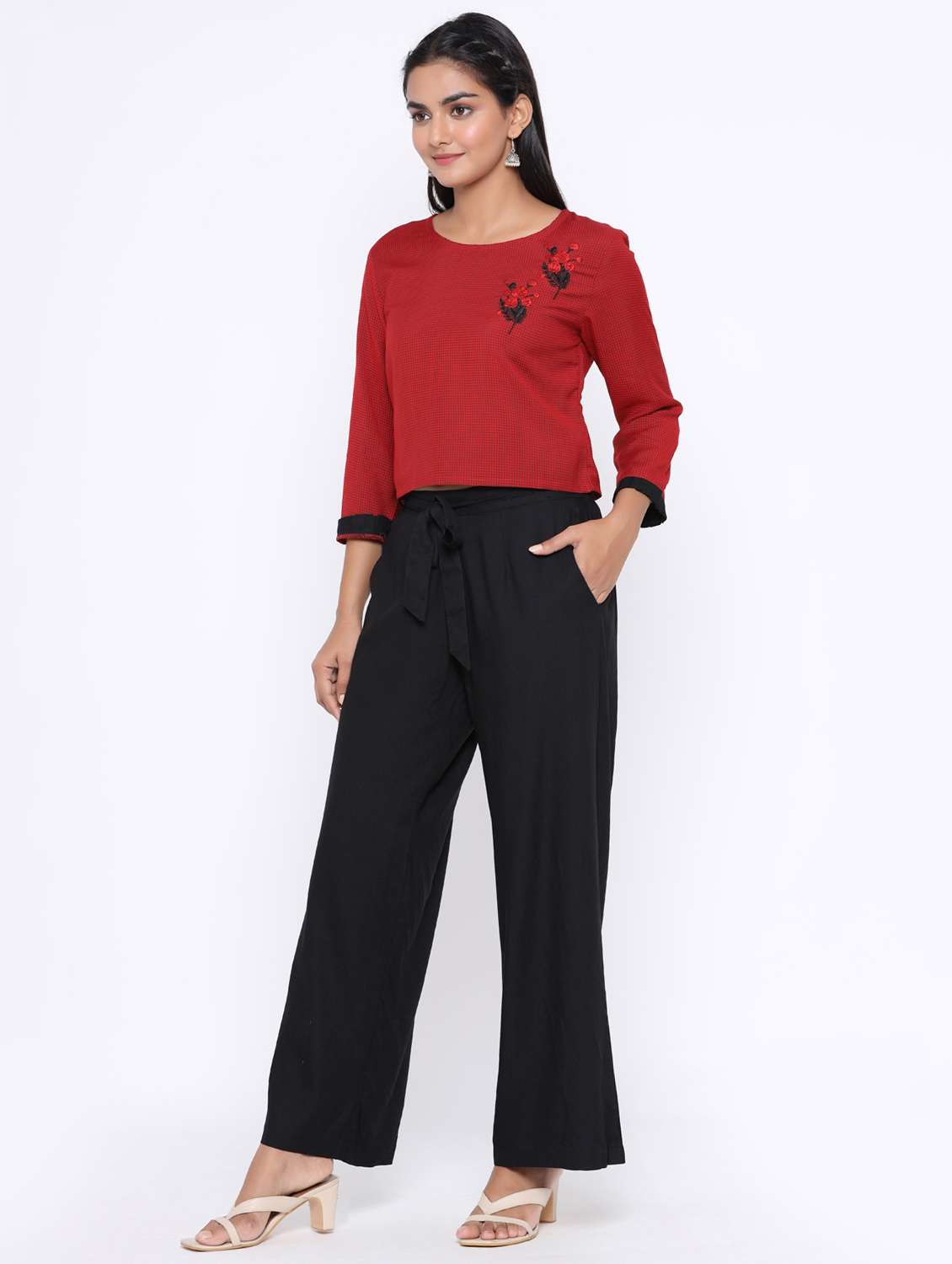 Crop Top With Solid Palazzo Set 