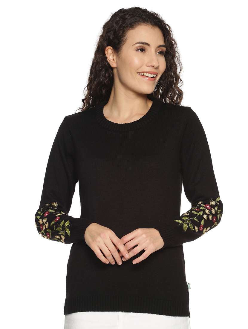 embroidered detail round neck pullover