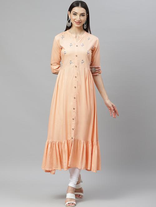 embroidered tiered flare kurta - 17415344 - Standard Image - 0