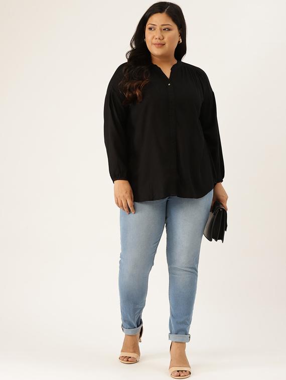 women's a line mandarin neck top - 17416823 - Standard Image - 3