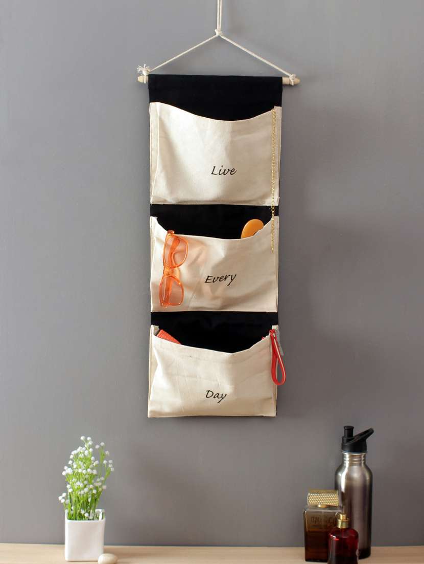  multipurpose 3 pocket white and black wall hanging organizer