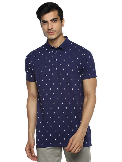 navy blue printed collared t-shirt - 17417511 - Standard Image - 0