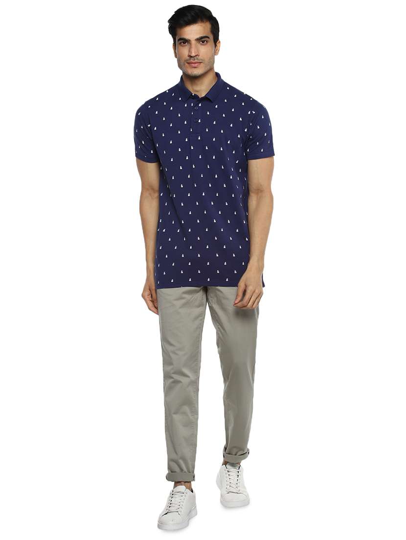 navy blue printed collared t-shirt - 17417511 - Standard Image - 3