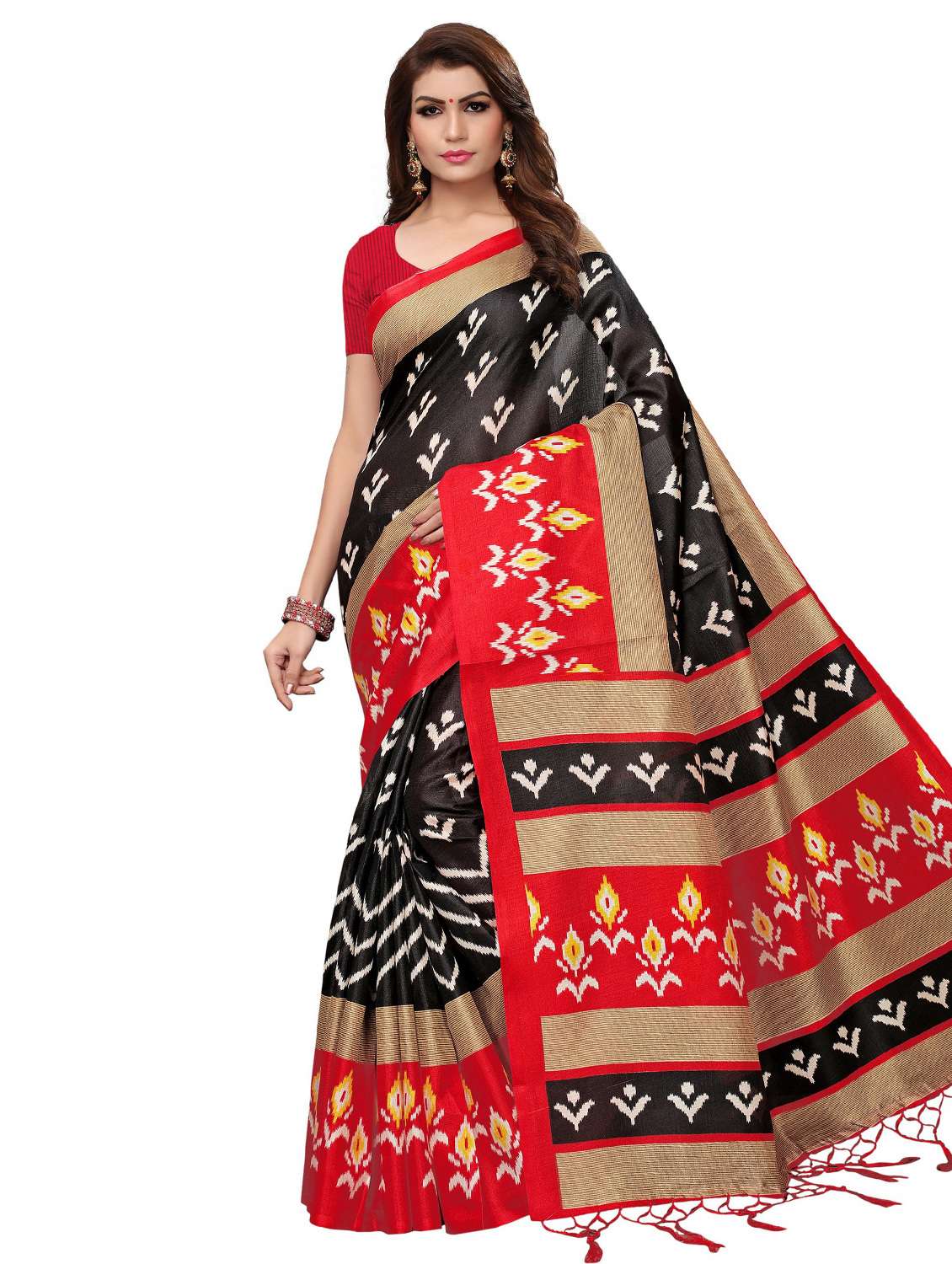 ikat printed saree with blouse - 17418449 -  Zoom Image - 0