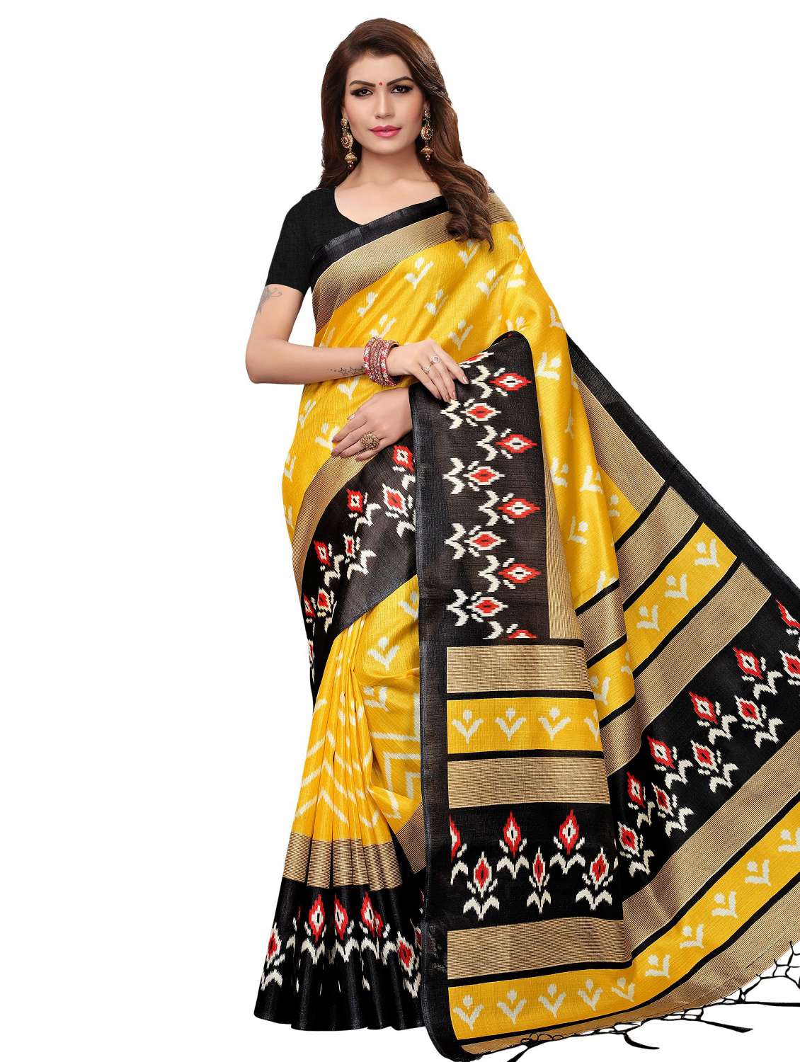 ikat printed saree with blouse - 17418450 - Zoom Image - 0