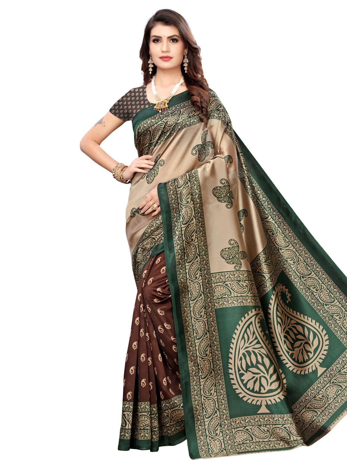paisley half & half saree with blouse - 17418451 - Zoom Image - 0