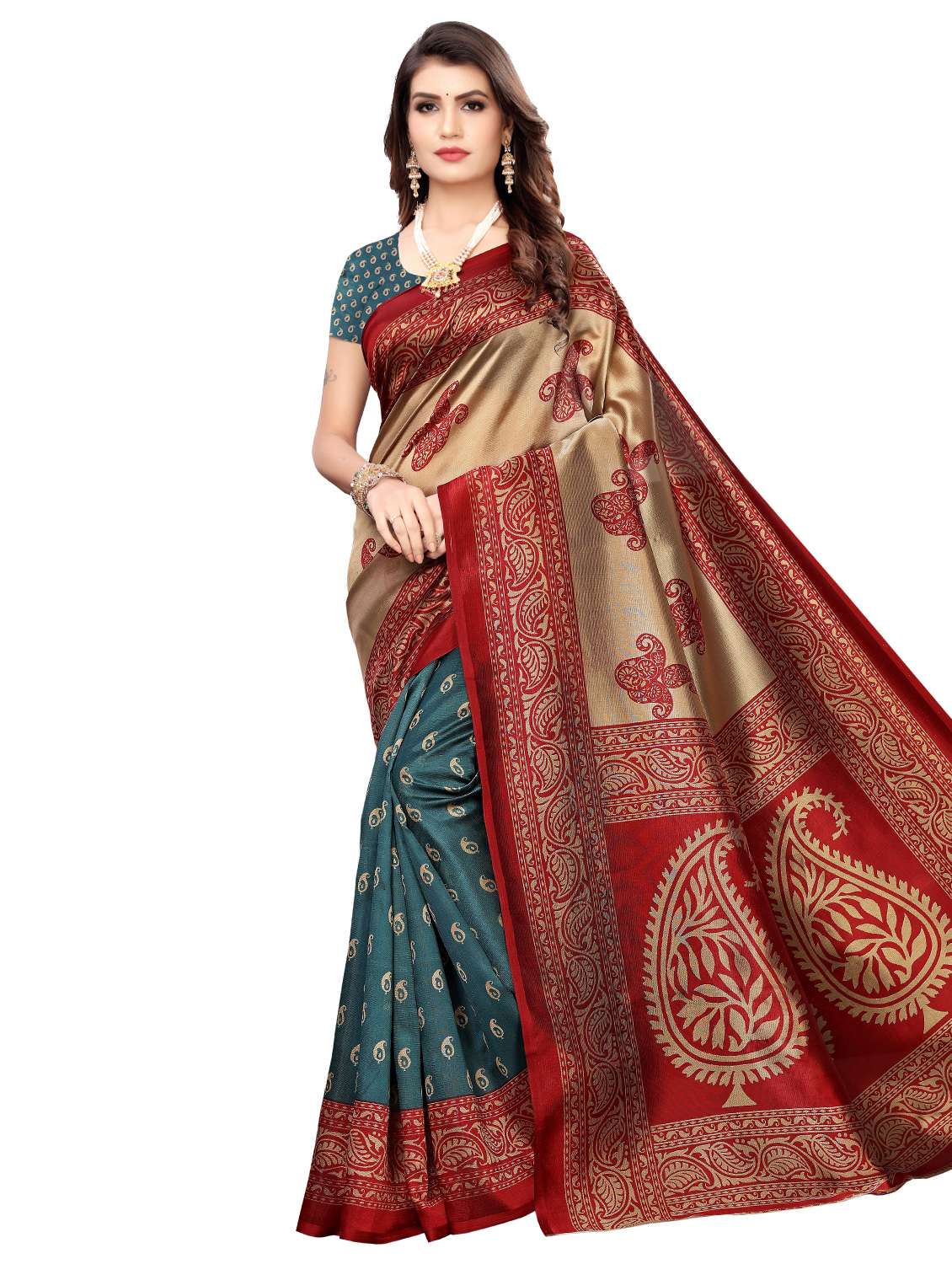 paisley half & half saree with blouse - 17418452 - Zoom Image - 0
