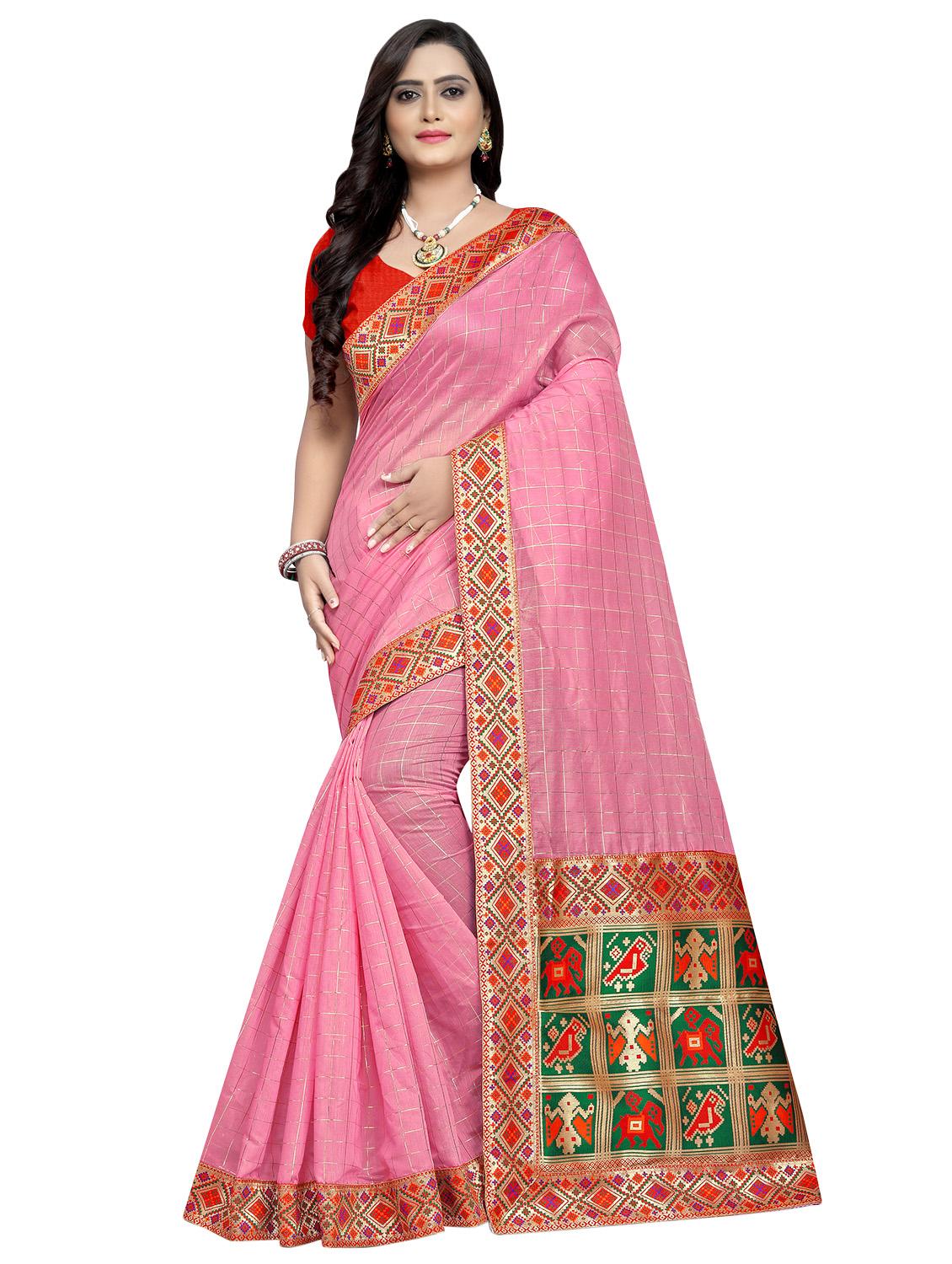 solid bordered saree with blouse - 17418471 -  Zoom Image - 0