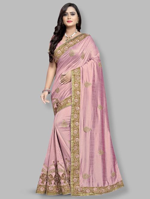 bordered embroidered saree with blouse - 17418475 -  Standard Image - 0
