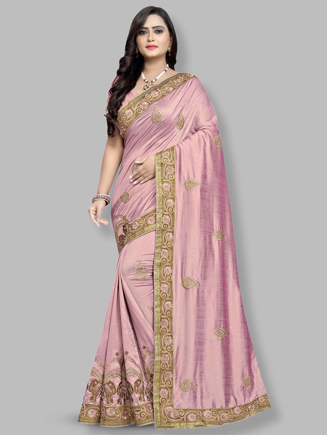 bordered embroidered saree with blouse - 17418475 -  Zoom Image - 0