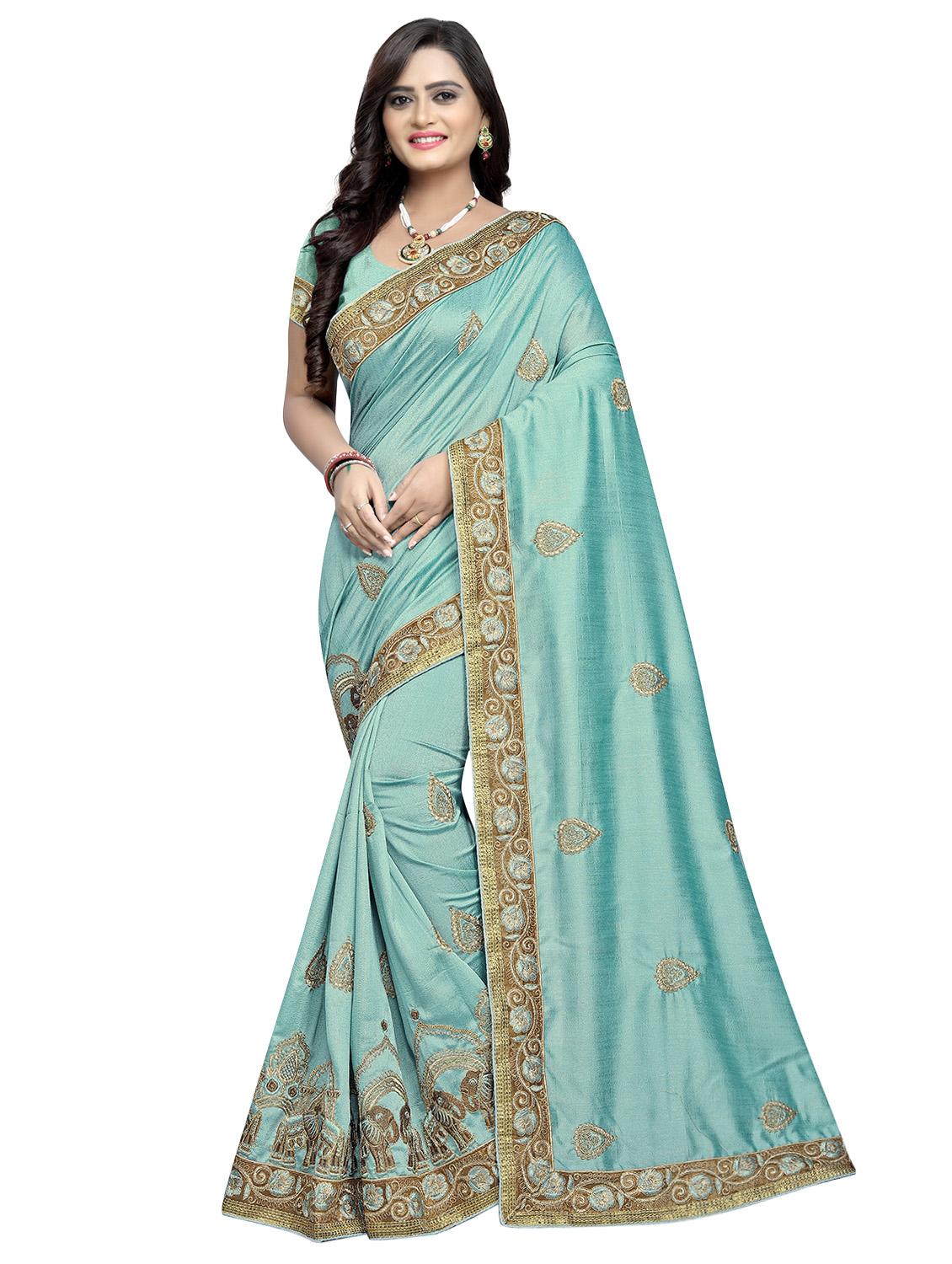 turquoise embroidered saree - 17418476 -  Zoom Image - 0