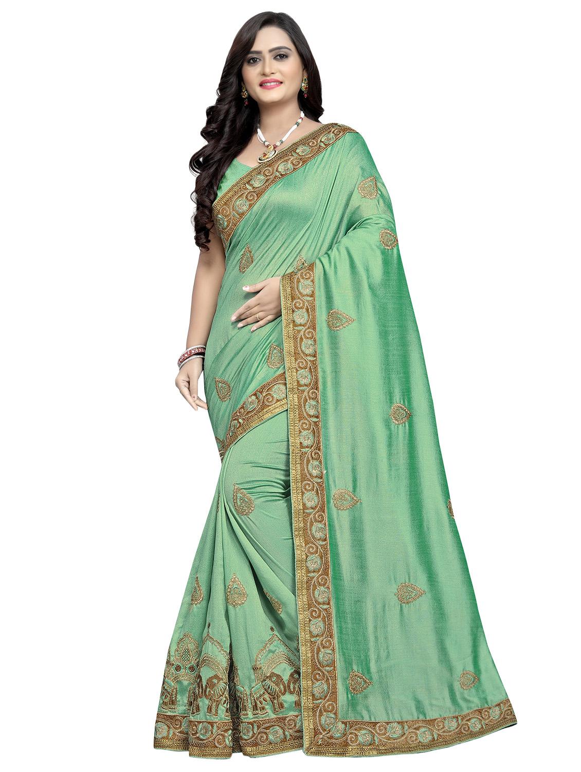 olive embroidered saree with blouse - 17418477 - Zoom Image - 0