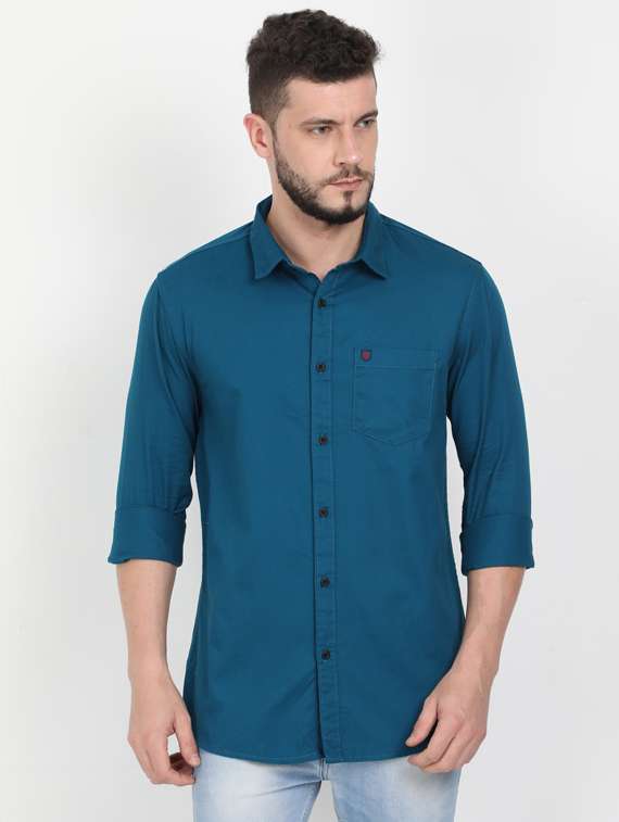 blue solid casual shirt