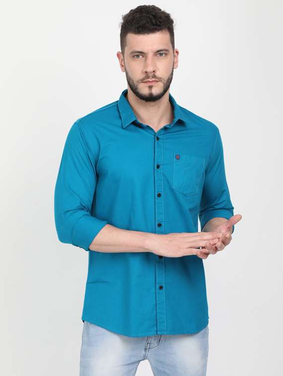 blue solid casual shirt