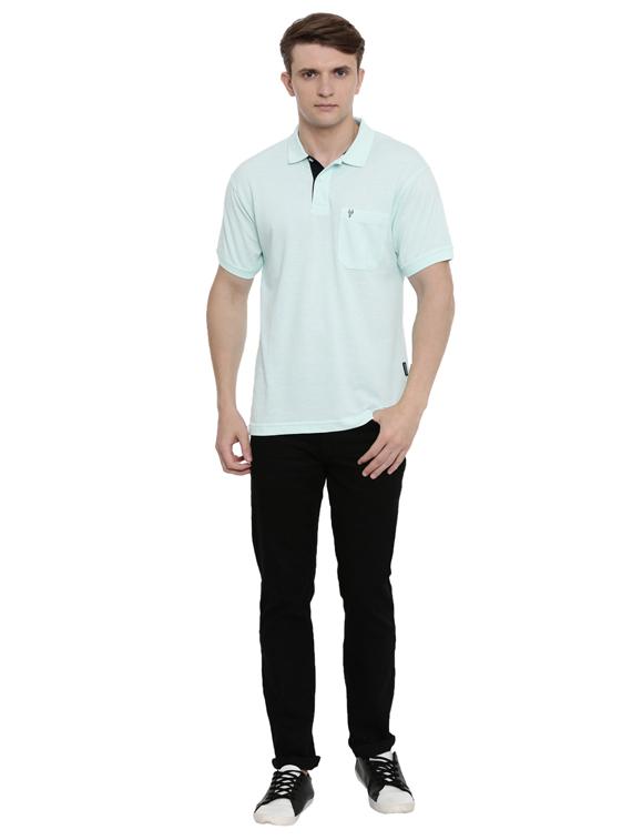 light blue solid polo t-shirt - 17420166 - Standard Image - 3