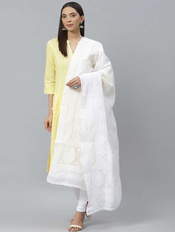 ada hand-embroidered white chikankari dupatta