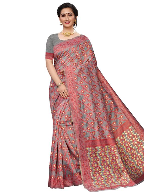 floral jamdani saree with blouse - 17421597 - Zoom Image - 0