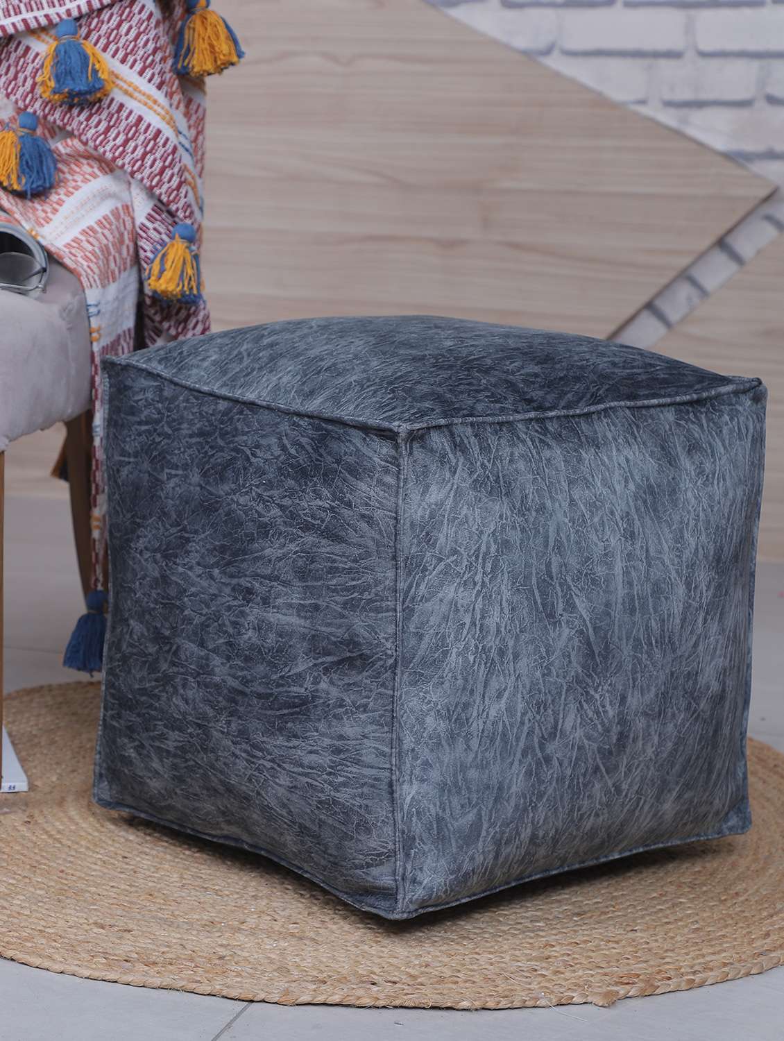  beautiful textured print velvet pouf