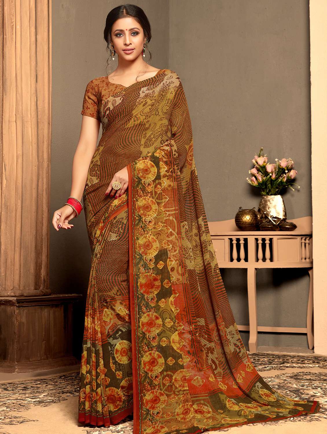 abstract printed saree with blouse