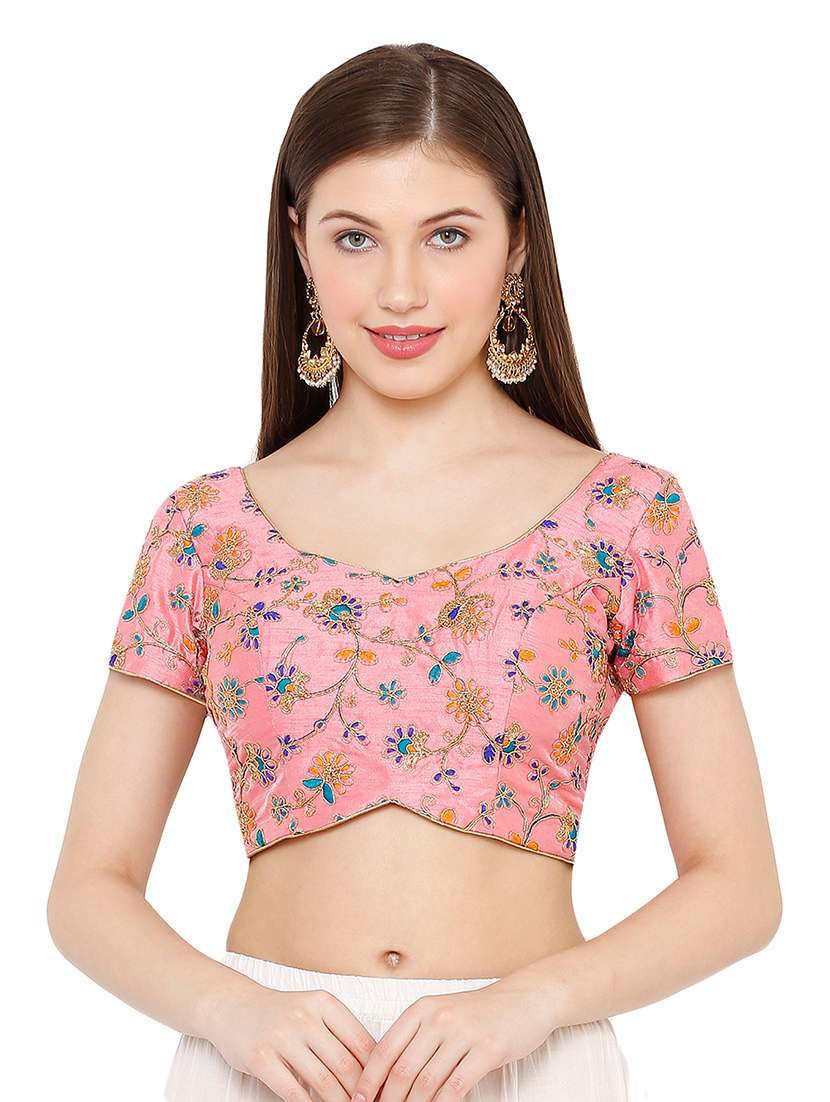pink art silk embroidered blouse