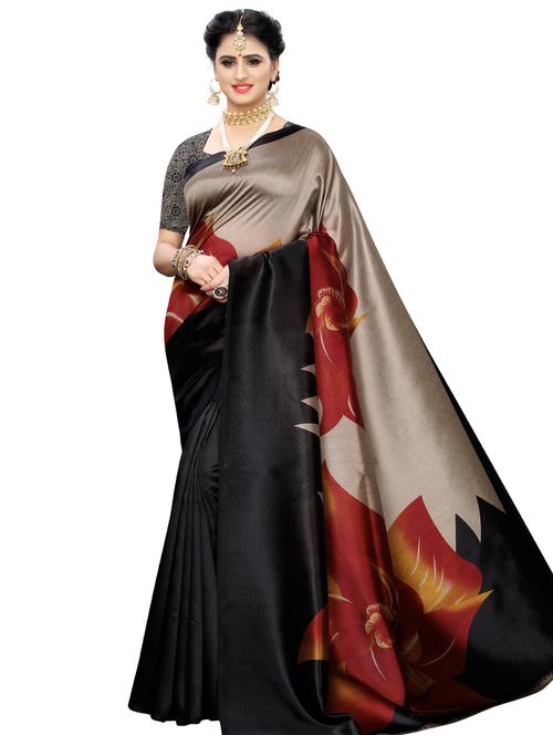 black art silk printed saree with blouse - 17424412 - Standard Image - 0
