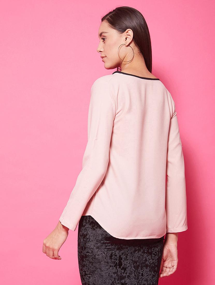 faux shirt collar solid top - 17424516 - Standard Image - 3