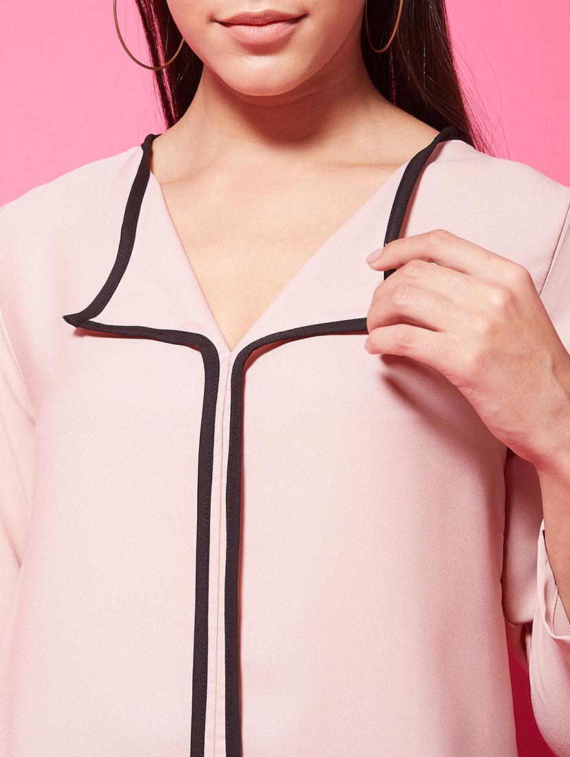 faux shirt collar solid top - 17424516 - Standard Image - 5