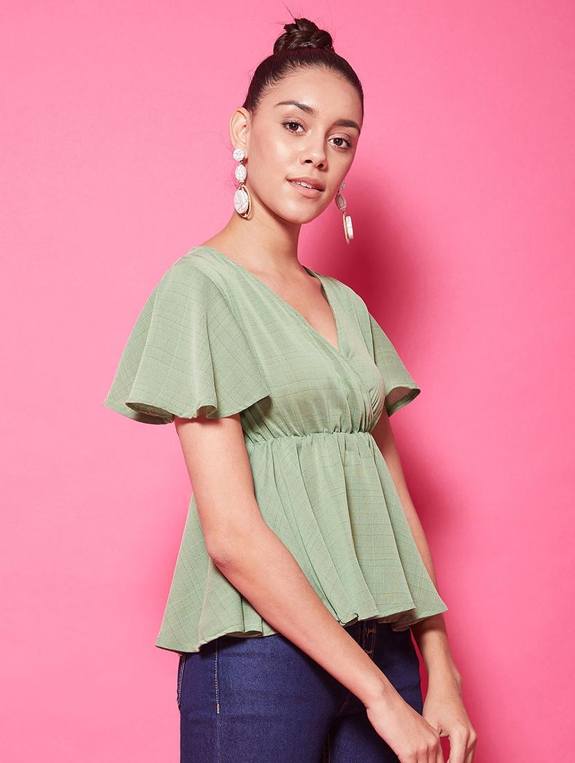 flutter sleeves peplum top - 17424527 - Zoom Image - 0