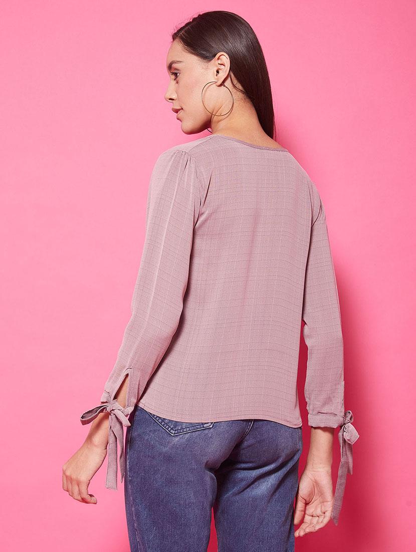 tie up sleeves checkered top - 17424528 - Standard Image - 3