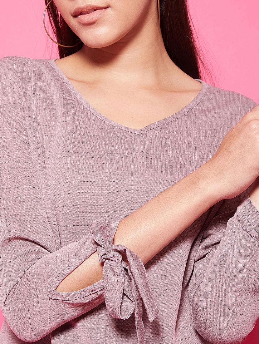 tie up sleeves checkered top - 17424528 - Standard Image - 5
