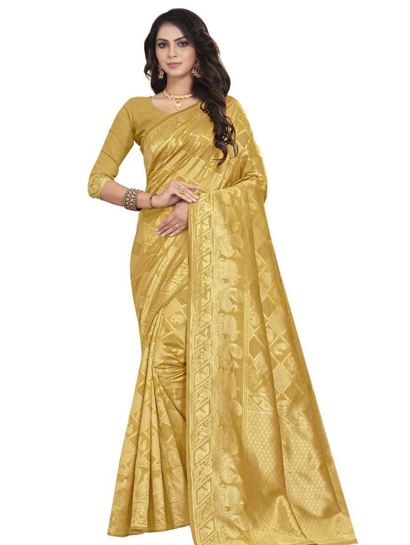 solid banarasi saree with blouse - 17424530 - Zoom Image - 0