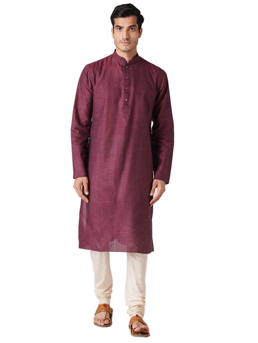 wine cotton kurta pyjama ethnic wear set - 17424573 - Zoom Image - 0