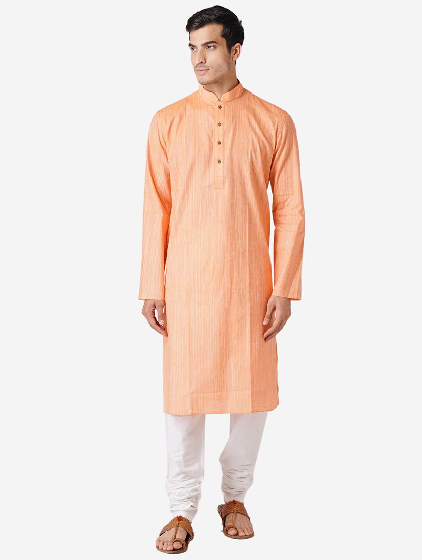 light orange cotton kurta pyjama ethnic wear set - 17424574 - Zoom Image - 0