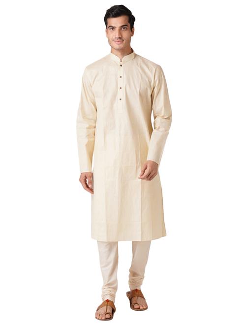 off whitebeige cotton kurta pyjama ethnic wear set - 17424577 - Standard Image - 0