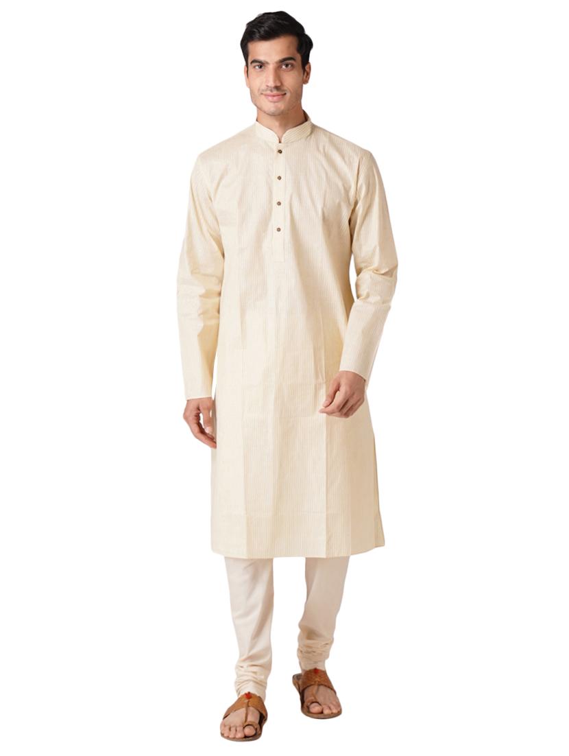 off whitebeige cotton kurta pyjama ethnic wear set - 17424577 - Zoom Image - 0