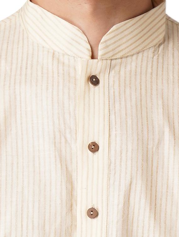 off whitebeige cotton kurta pyjama ethnic wear set - 17424577 - Standard Image - 3