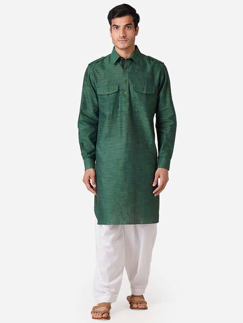 bottle green cotton kurta pyjama ethnic wear set - 17424578 -  Standard Image - 0
