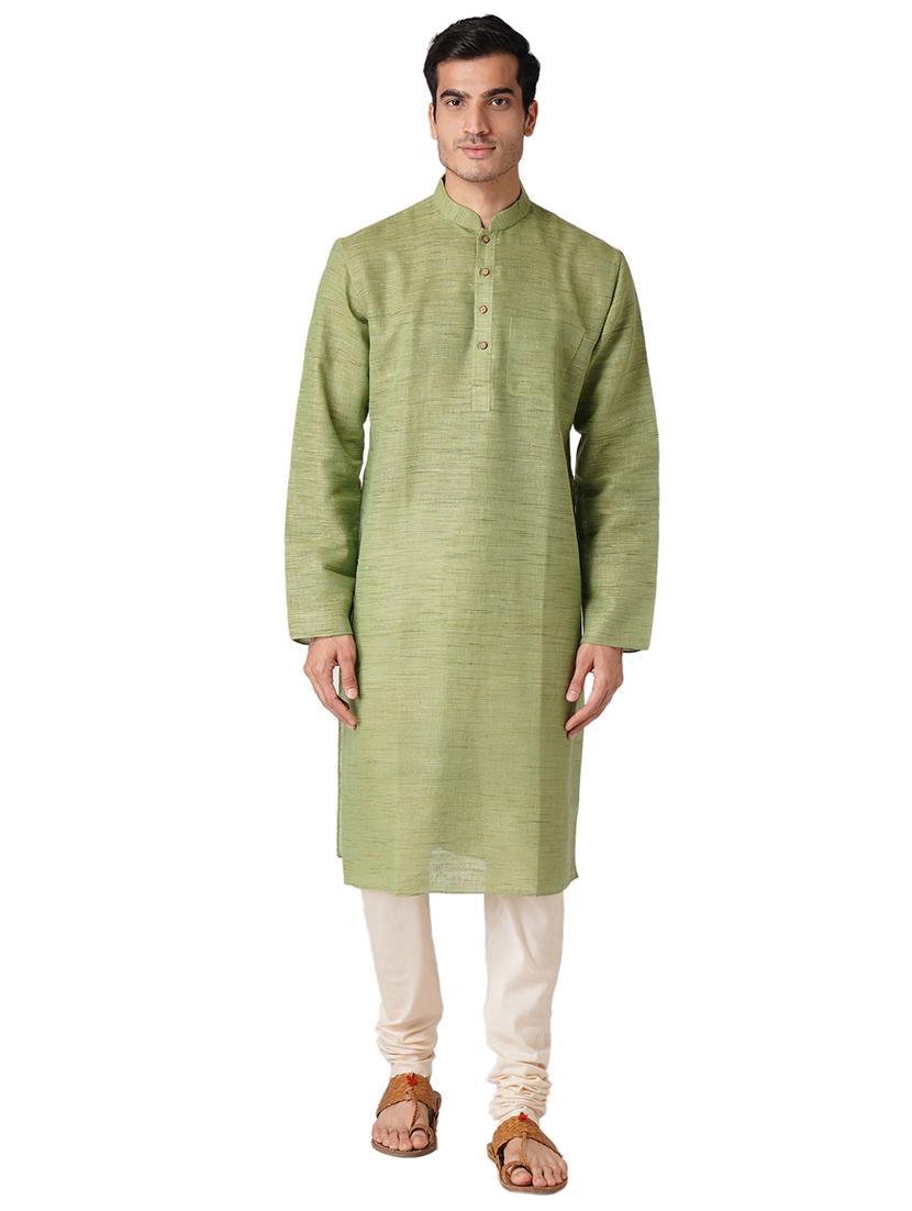 green cotton kurta pyjama ethnic wear set - 17424581 -  Zoom Image - 0