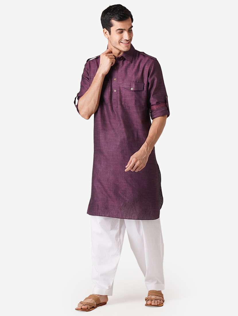 purple cotton kurta pyjama ethnic wear set
