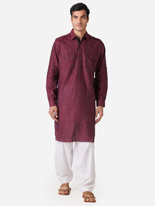 wine cotton kurta pyjama ethnic wear set - 17424591 -  Standard Image - 0