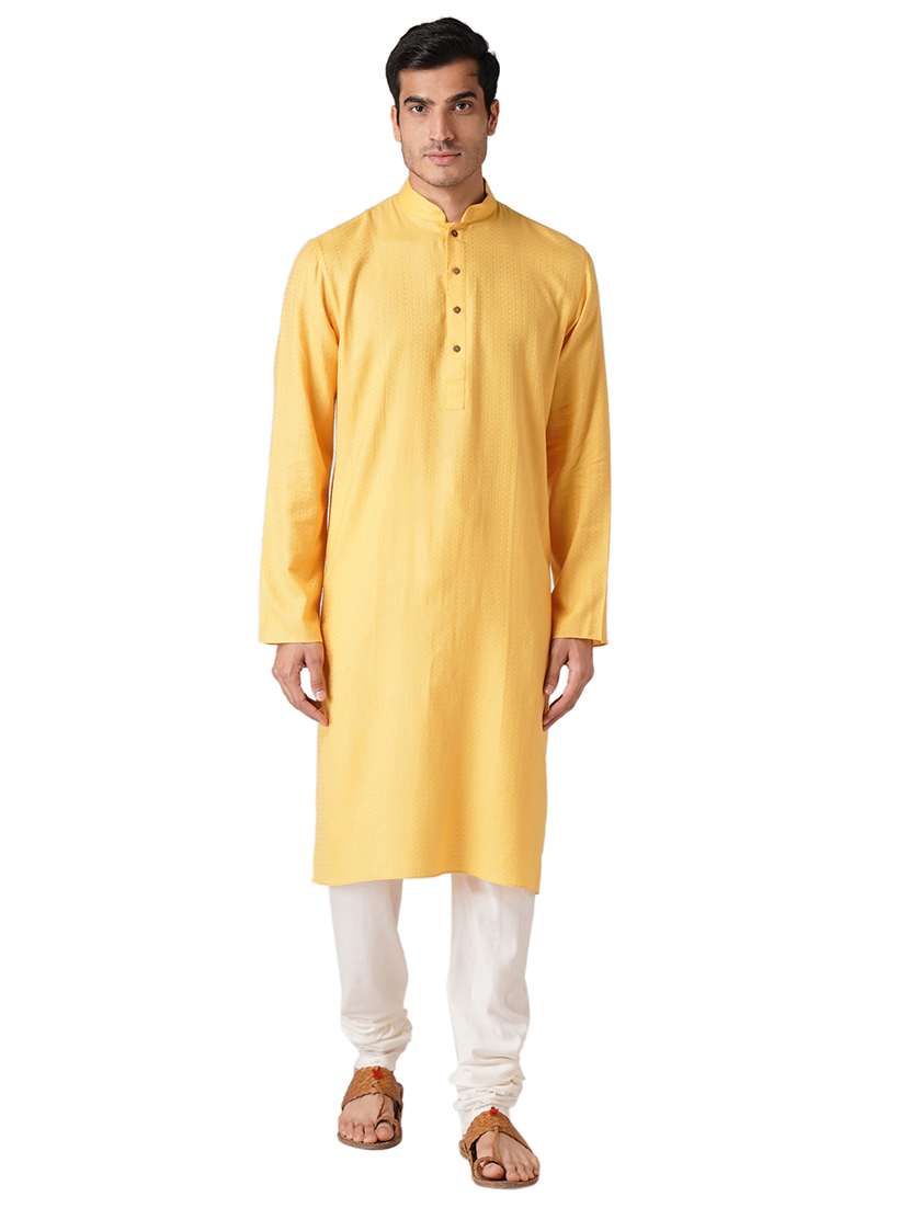 yellow cotton kurta pyjama ethnic wear set