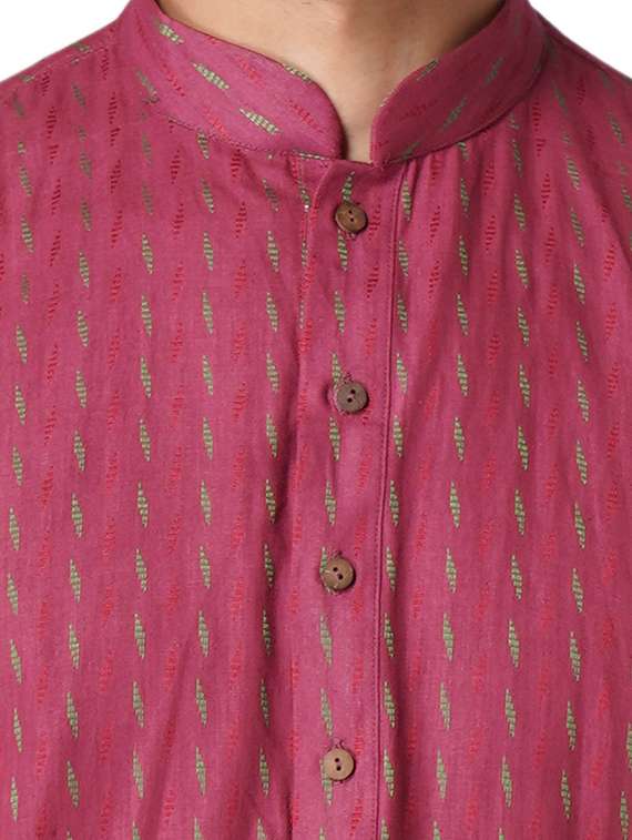 maroon cotton kurta pyjama ethnic wear set - 17424596 - Standard Image - 3