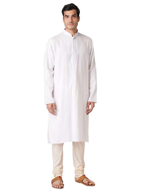 white cotton kurta pyjama ethnic wear set - 17424599 - Standard Image - 0