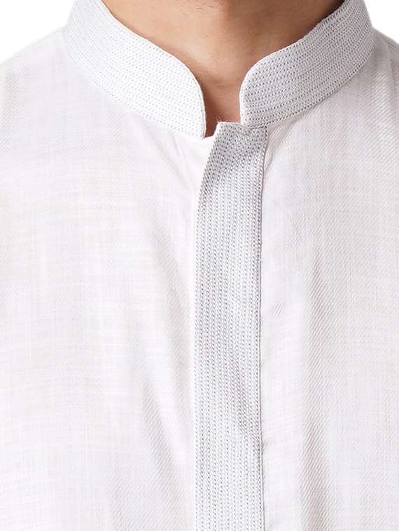 white cotton kurta pyjama ethnic wear set - 17424599 - Standard Image - 3