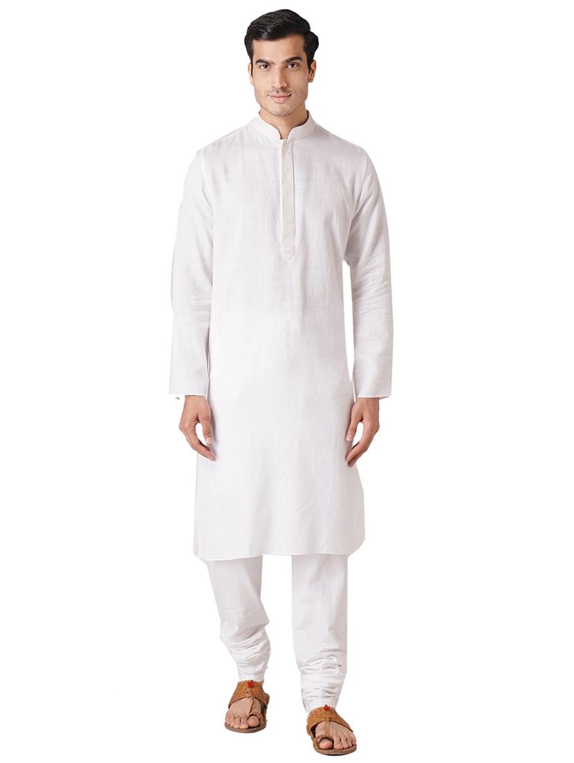white cotton kurta pyjama ethnic wear set
