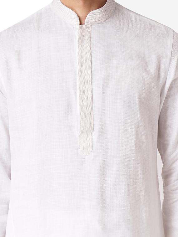 white cotton kurta pyjama ethnic wear set - 17424600 - Standard Image - 3