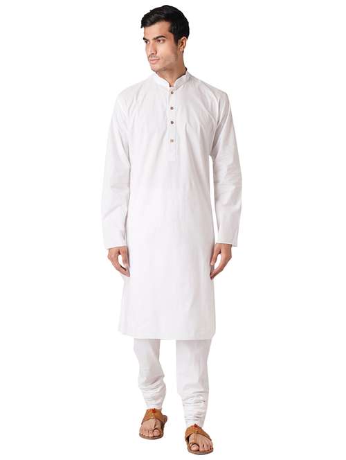 white cotton kurta pyjama ethnic wear set - 17424601 -  Standard Image - 0
