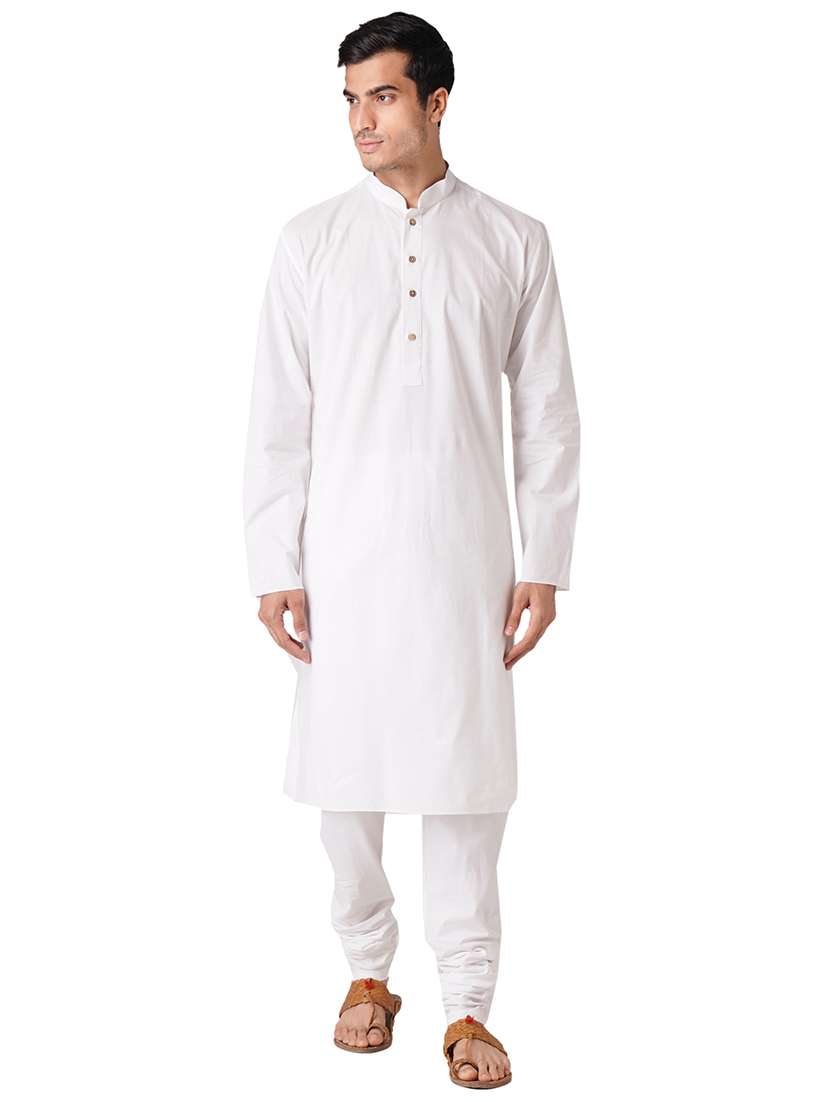 white cotton kurta pyjama ethnic wear set - 17424601 -  Zoom Image - 0
